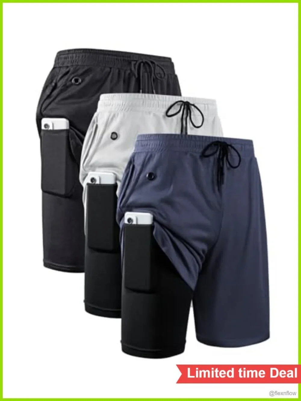 2 in 1 Running Shorts with Side Pockets Quick Dry Athletic Workout